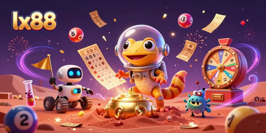 Experience the thrill of winning at lx88 with a vibrant, colorful casino celebration illustration.