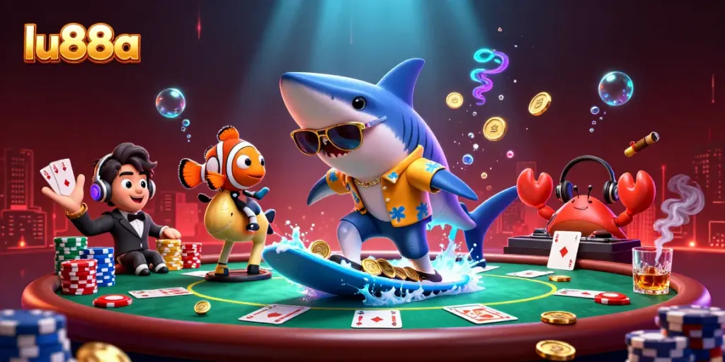 Experience the excitement at lu88a with a vibrant underwater casino scene showcasing dynamic characters and rich game elements.
