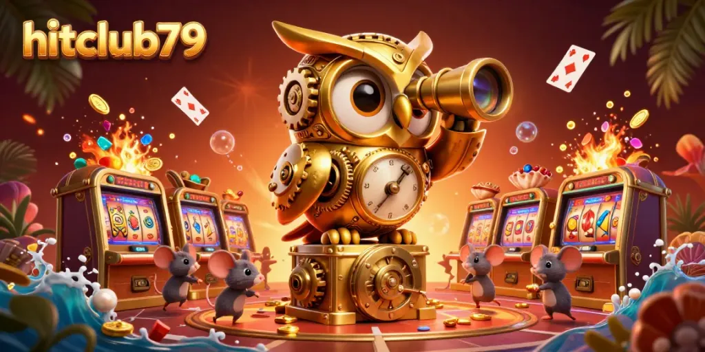 Experience thrilling casino action with hitclub79's vibrant owl and charming mice amid dynamic games.