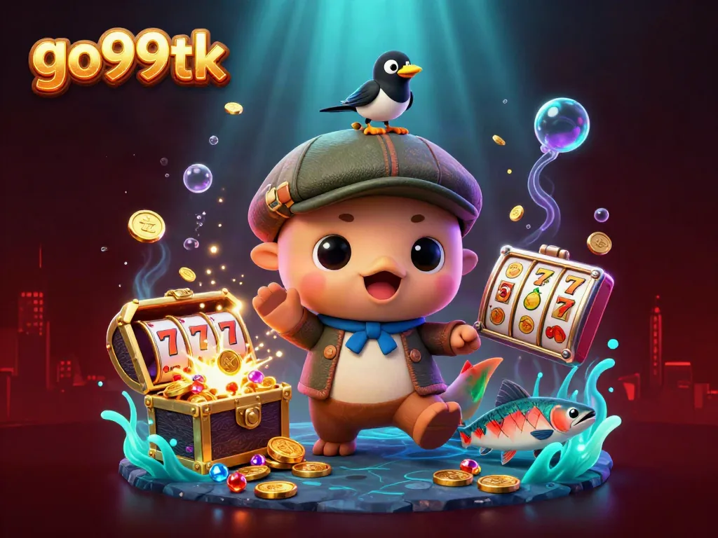 Play colorful slots with go99tk in a vibrant underwater casino world featuring Nessie.
