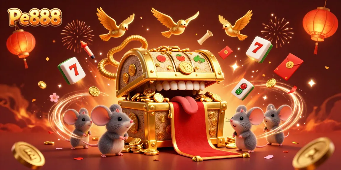 Spin the reels of Pe888 and uncover animated treasures in this vibrant casino scene.
