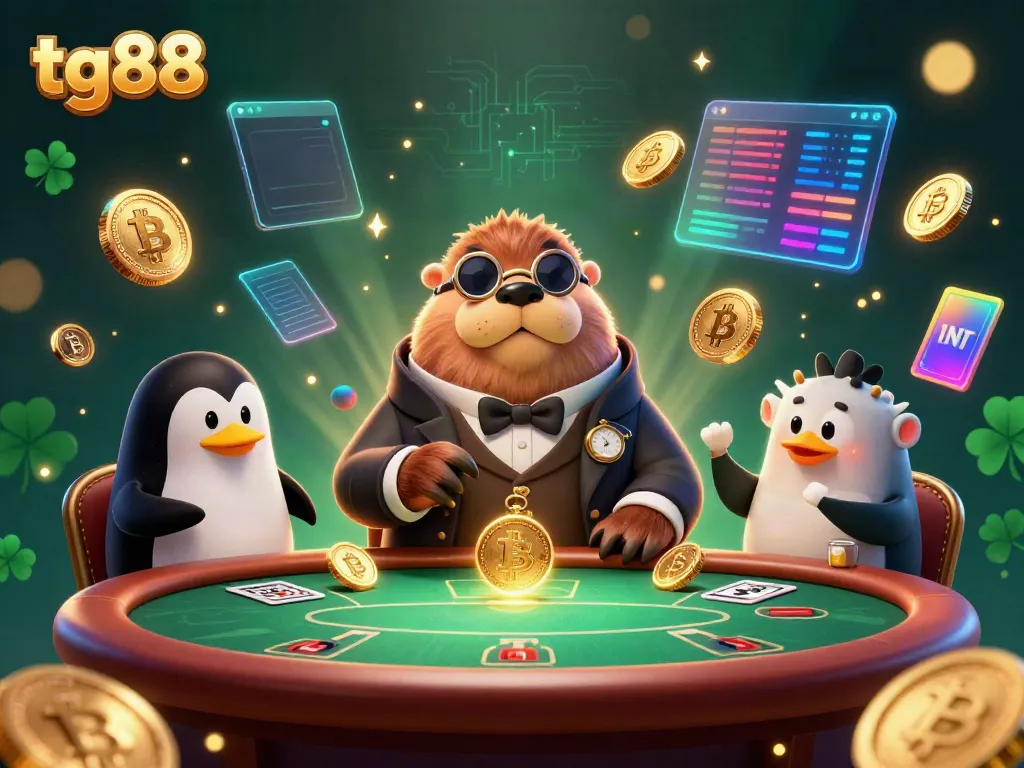 Engage in thrilling poker action at tg88 while a stylish walrus and clever penguin dealer enhance the casino atmosphere.