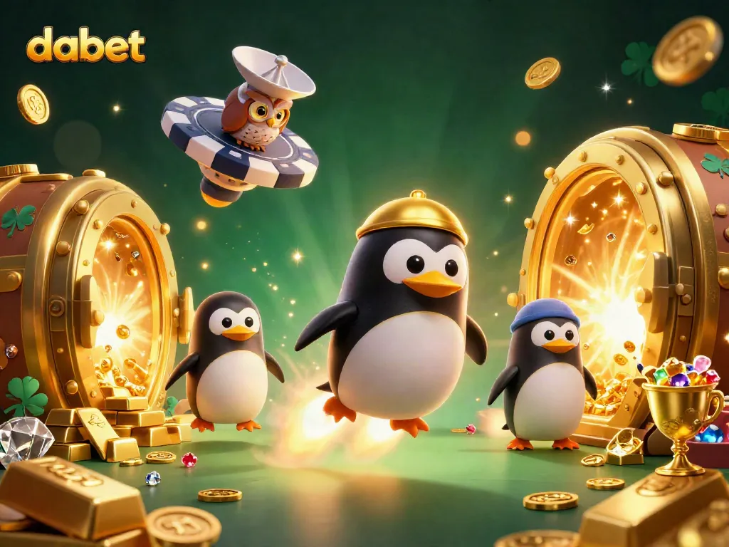 Experience the thrill with dabet as a golden penguin rockets toward a dazzling casino!