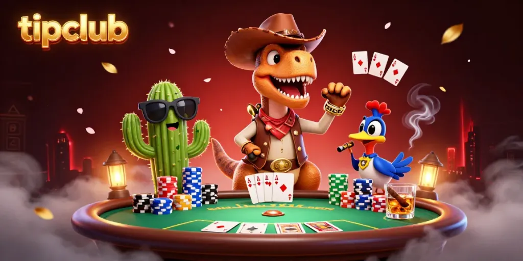 Join the vibrant gameplay at tipclub, featuring cartoon dinosaur-themed poker action.