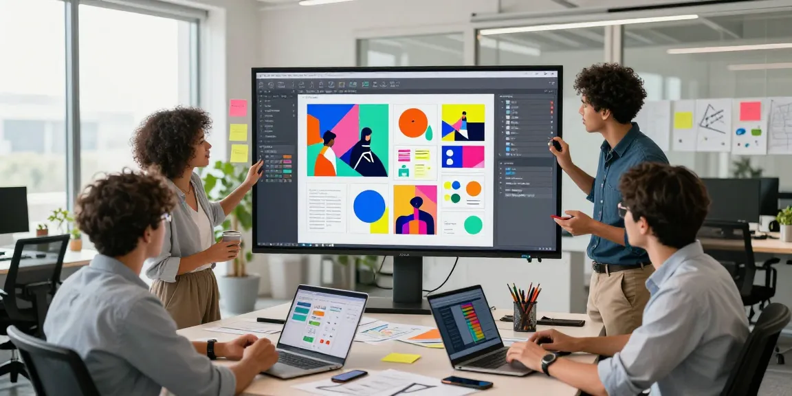 Creative team using mixboard ai for collaborative project brainstorming in modern office.
