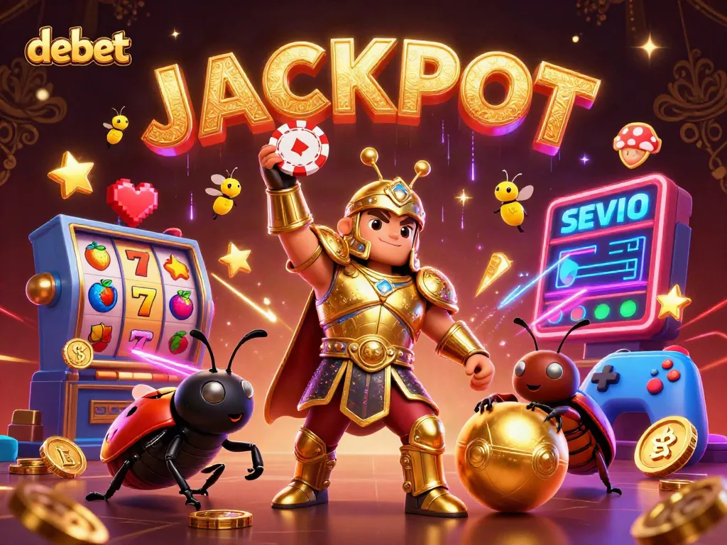 Engage in the debet casino experience with vibrant 3D elements showcasing victory and excitement in gaming.