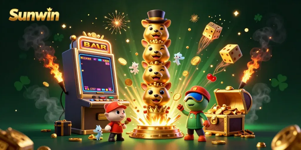 Engage with Sunwin's vibrant online casino experience, featuring dynamic game elements and energetic illustrations.