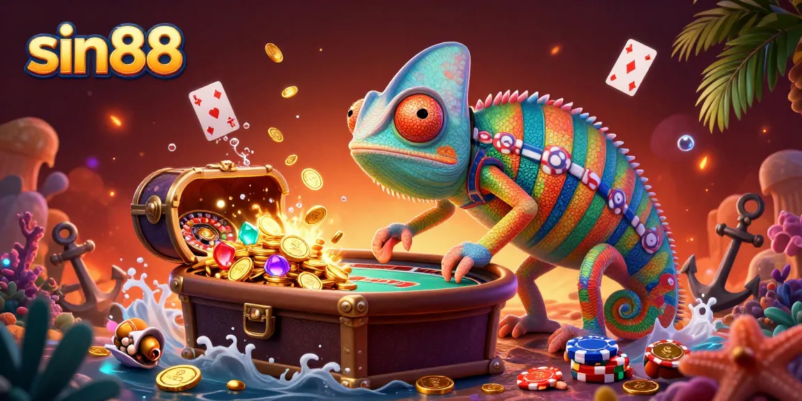 Experience exciting gameplay with sin88 at this dynamic casino-themed illustration.
