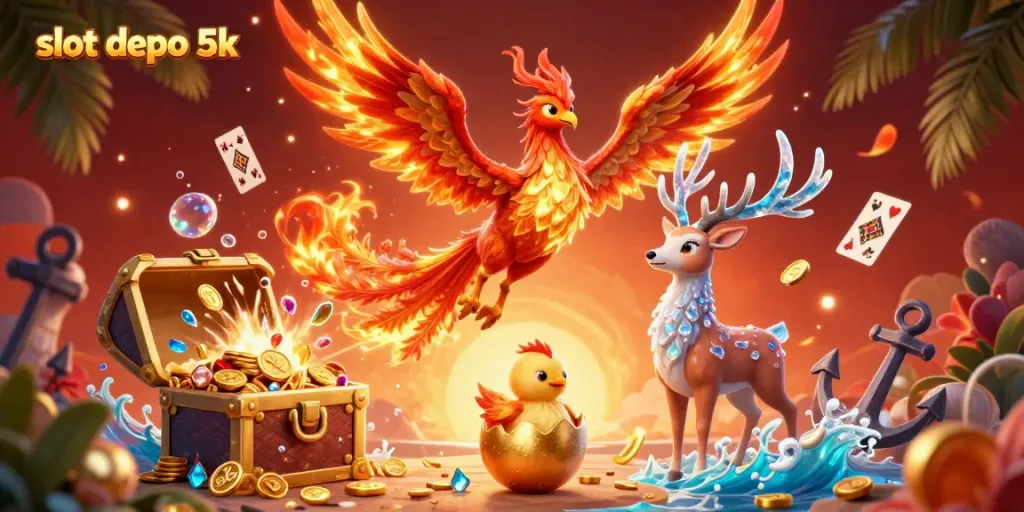 Experience thrilling gameplay with the slot depo 5k, featuring vibrant phoenix action and treasure-filled atmosphere.