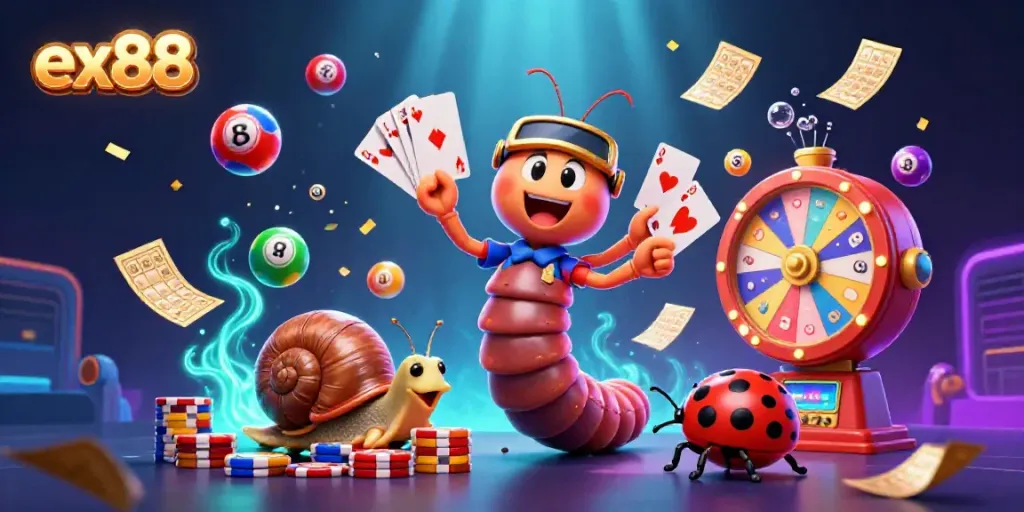 Experience excitement with ex88 where a millipede dealer, a high-rolling snail, and a pill bug create a lively casino atmosphere.