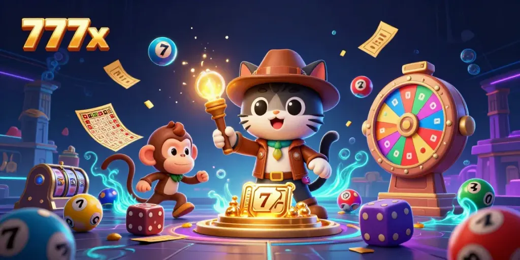 Engage with the vibrant scene of a 777x casino experience featuring a treasure hunt.