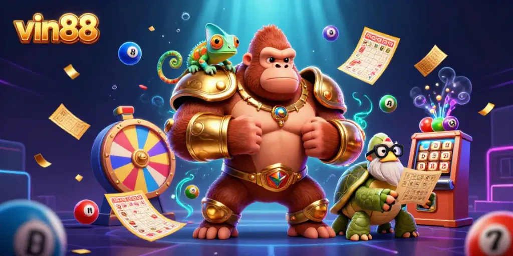 Experience the excitement of vin88 with dynamic gambling elements in a vibrant scene.