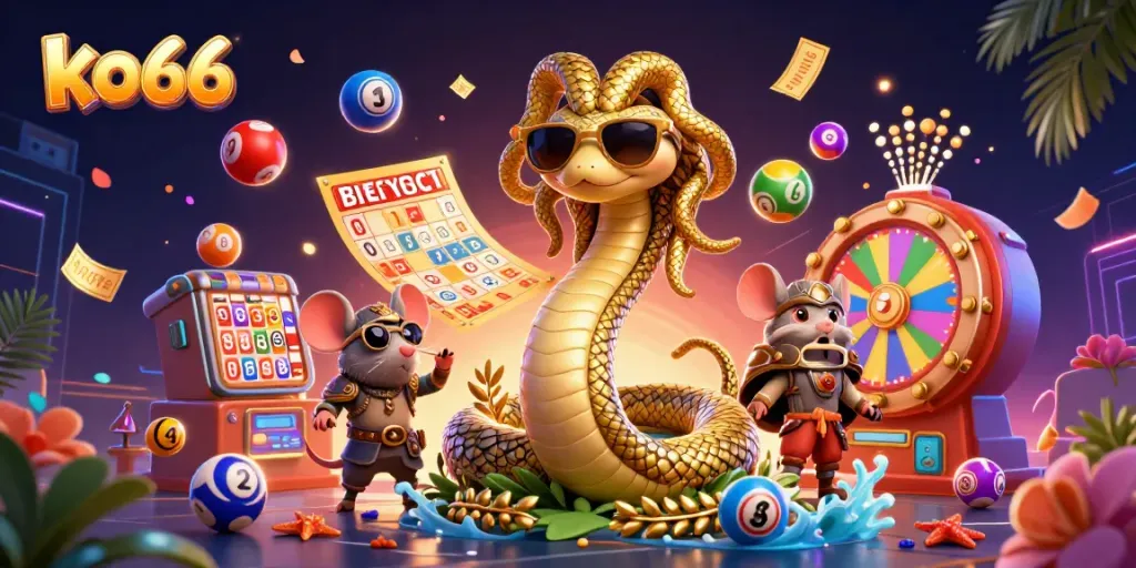 Engage with excitement in ko66 gaming featuring dynamic characters, colorful lottery elements, and vibrant casino visuals.