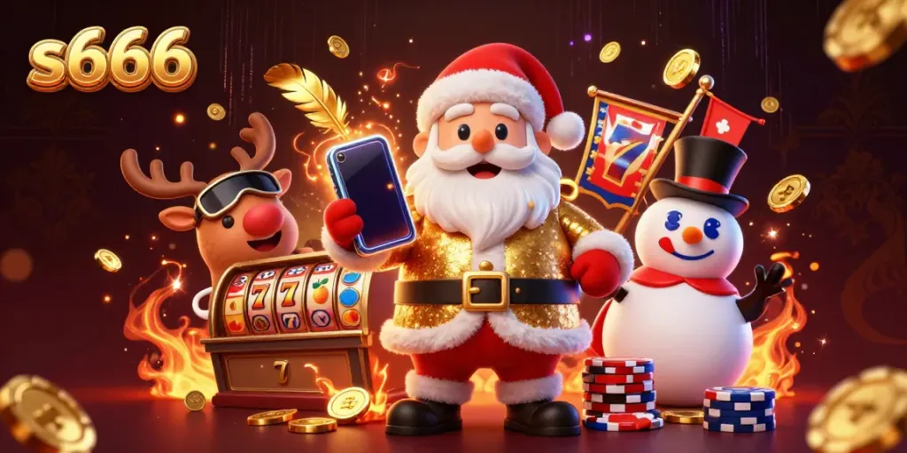 Experience fun with s666 casino featuring Santa and friends celebrating jackpots.