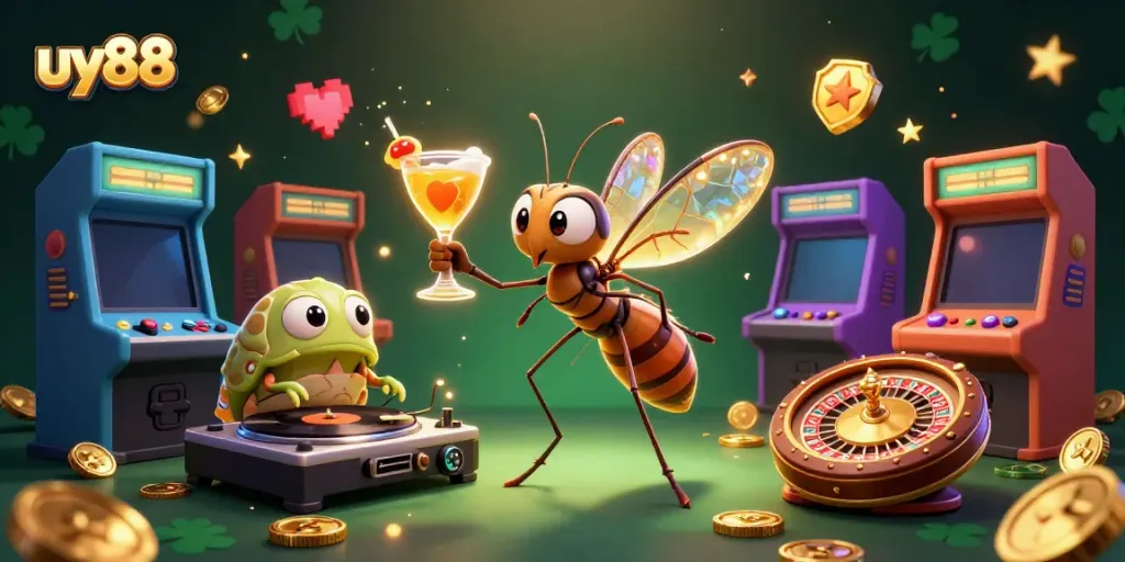 Experience gaming with uy88 featuring vibrant characters and casino elements.