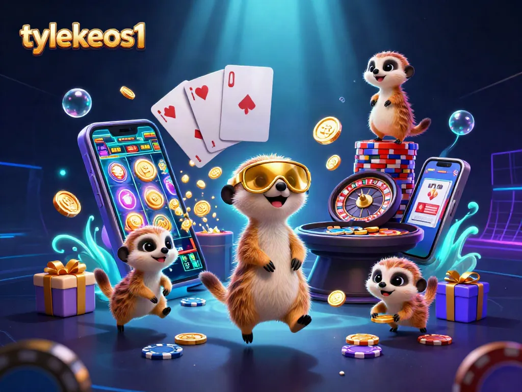 Engage with tylekeos1's dazzling meerkat casino scene featuring card games and vibrant slots.