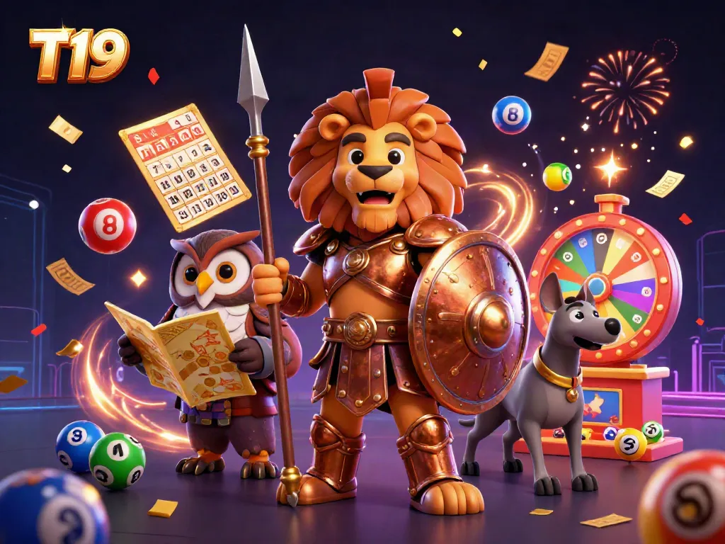 T19 brings excitement to players with a celebration of vibrant lottery elements and engaging characters in a dynamic casino atmosphere.