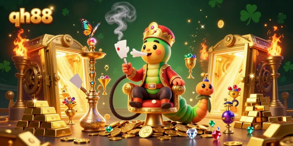 Experience qh88's vibrant gaming atmosphere with rich 3D visuals illustrating jackpots and thrilling moments.