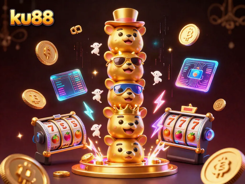 Engage in thrilling gameplay with ku88, featuring vibrant 3D cartoon elements and casino imagery.