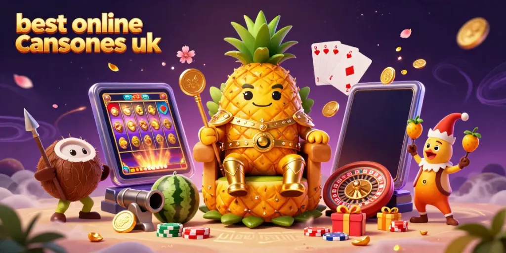Experience the vibrant scene showcasing the best online casinos UK with exciting casino elements and characters.