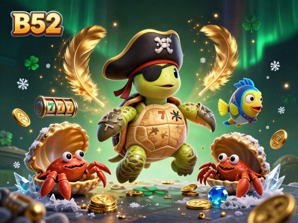 B52 players win with exciting slot reels and golden treasures in this vibrant casino scene.