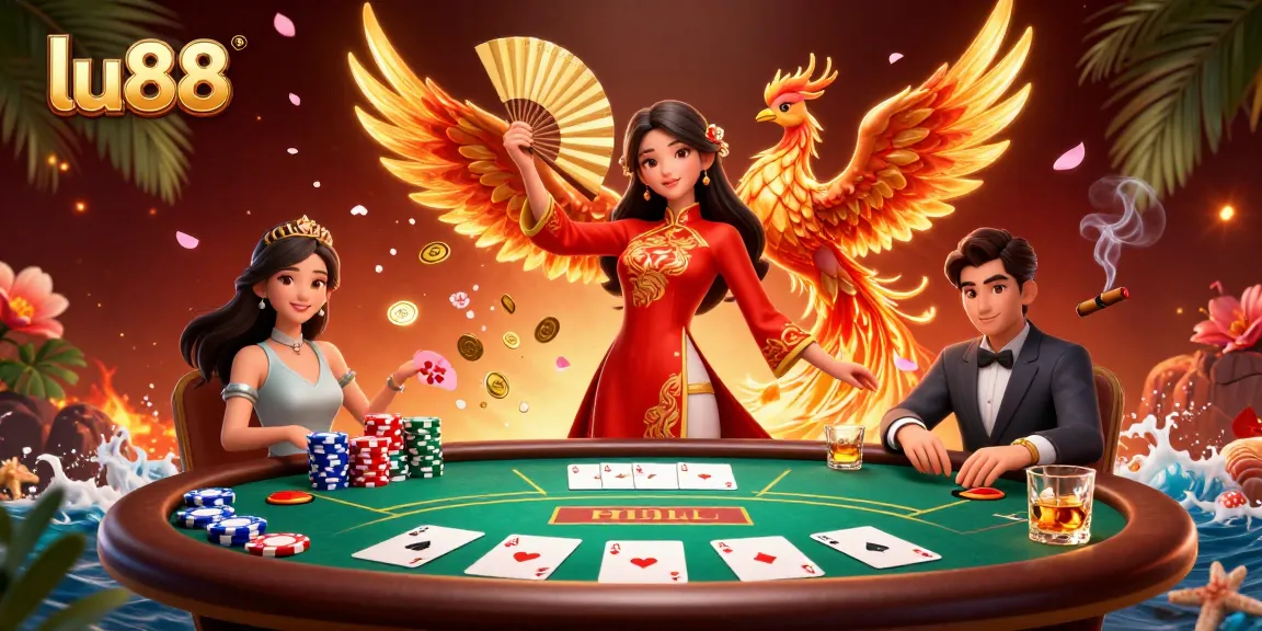 Engage with exciting poker action at lu88, featuring vibrant characters and rich game elements.