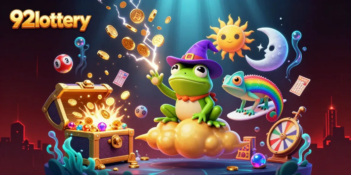 Experience the thrill of 92lottery with dynamic characters and vibrant elements in a rich gaming scene.