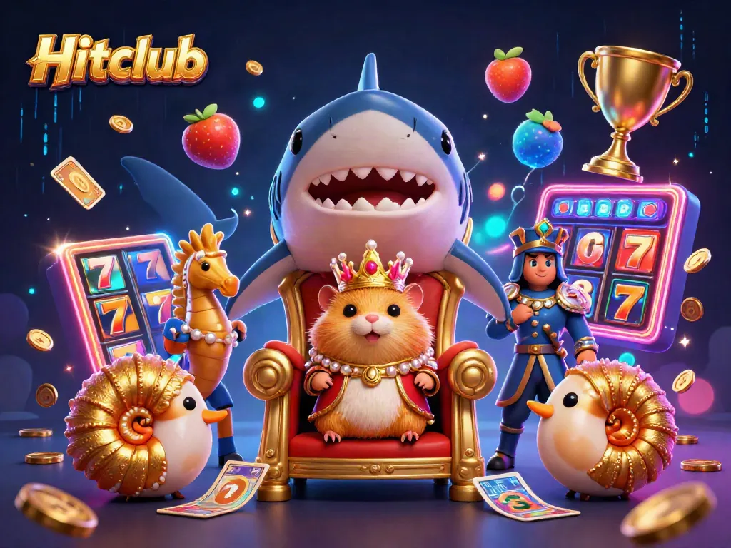 Hitclub slots come alive in an ultra-detailed 3D casino scene with vibrant characters and dynamic elements.