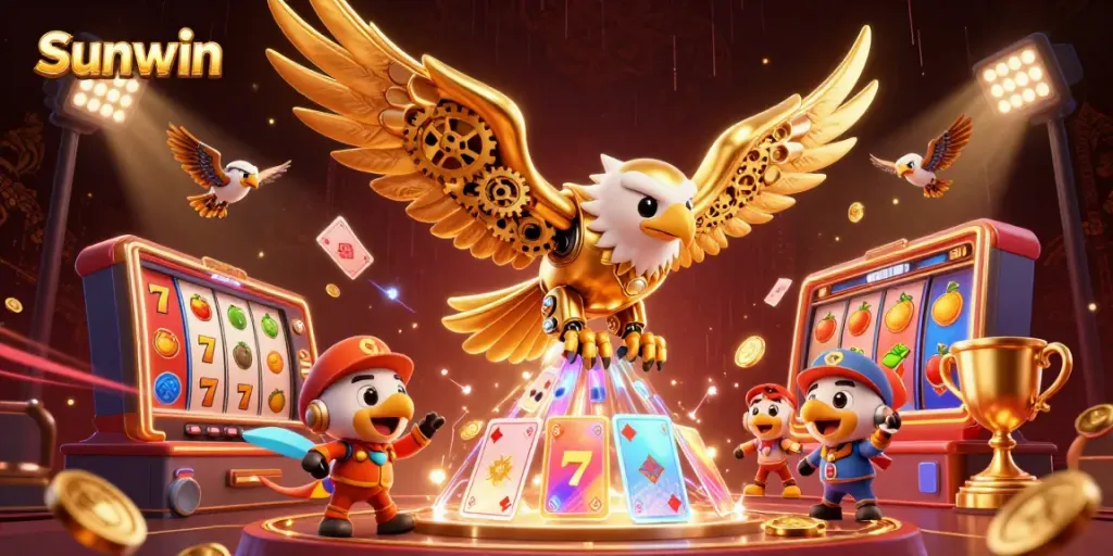 Experience excitement at Sunwin with a vibrant casino illustration showcasing the thrill of jackpot slots.