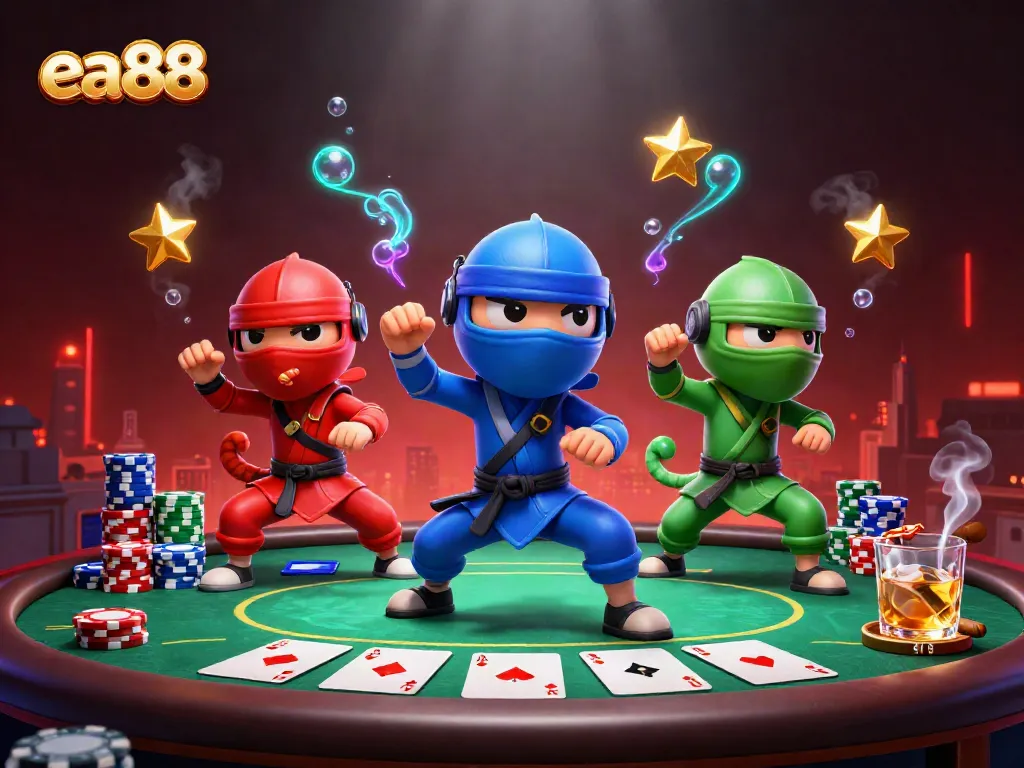 Experience the excitement of ea88 with ninja chameleons in a vibrant casino scene.