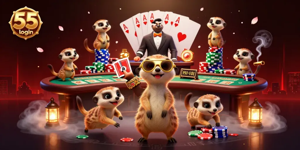 Experience the thrill of 55 club login with meerkats at an exciting casino, capturing the action of vibrant gameplay.