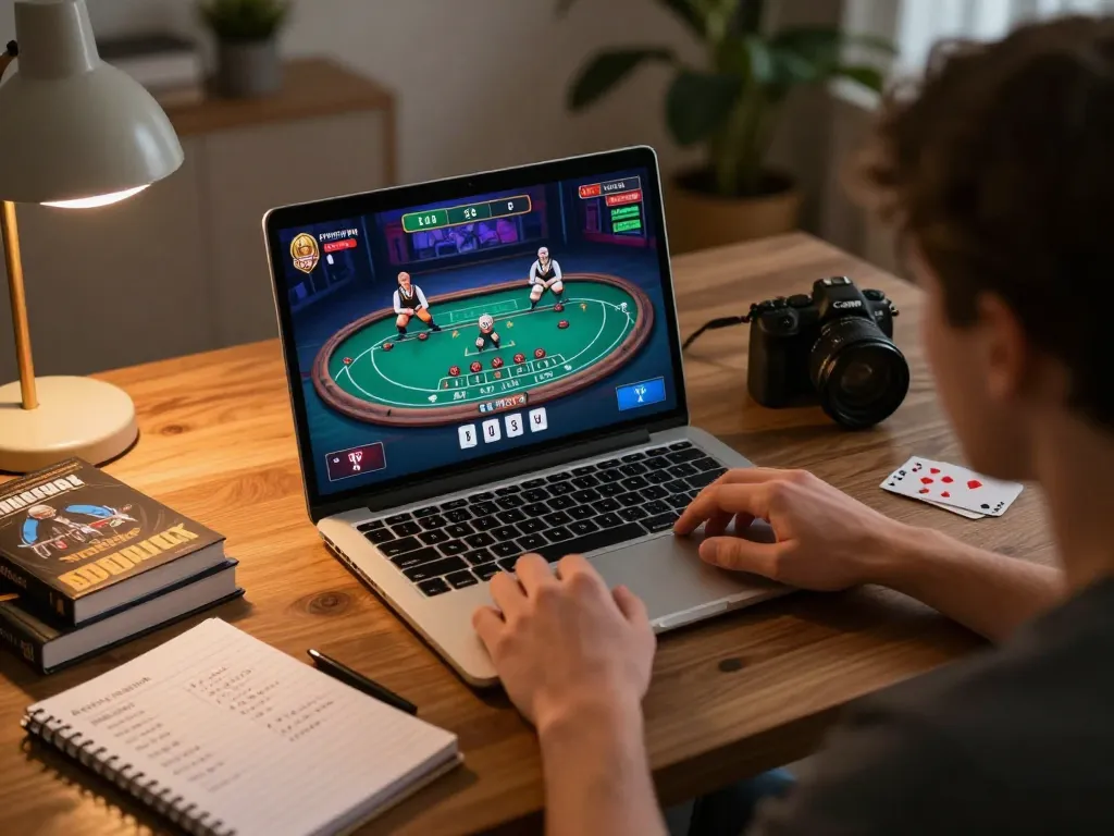 jun88 user engaging in live dealer blackjack on a laptop in a cozy home setting