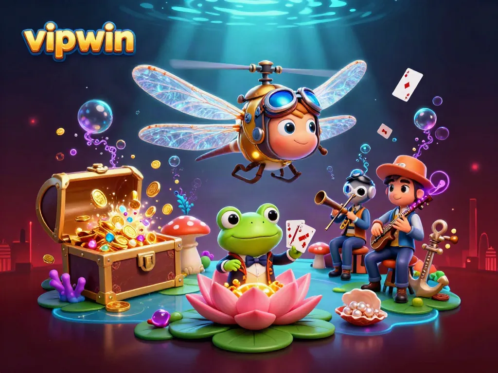 Experience vibrant gaming with vipwin's 3D illustration, showcasing thrilling casino activities.