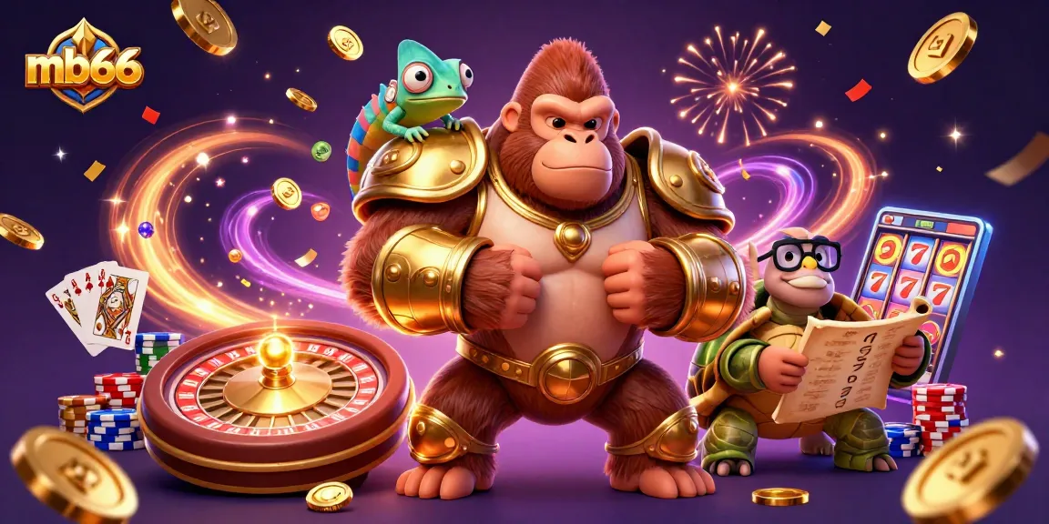 Experience thrilling gaming action at mb66 with an illustrated casino scene filled with vibrant characters and elements.