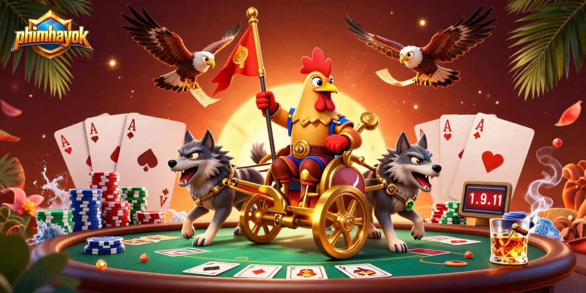Engage in thrilling poker battles with phimhayok's immersive 3D casino art featuring a warlord and vibrant chips.