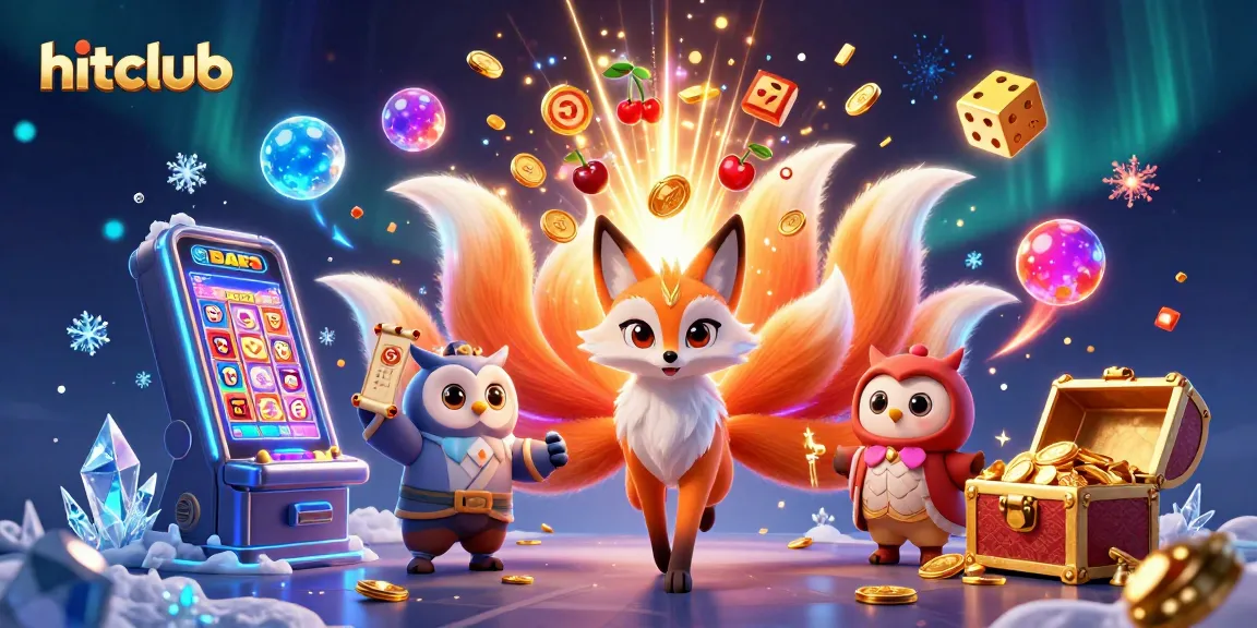 Hitclub captivates players with slot games, featuring a vibrant nine-tailed fox and jackpot symbols.