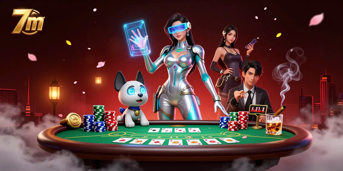 Experience thrilling poker action at 7m with a futuristic casino scene featuring holographic interfaces.