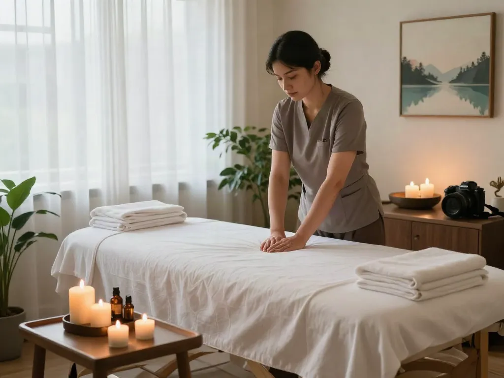 Relaxing 동탄출장마사지 therapy room with soothing ambiance and essential oils.