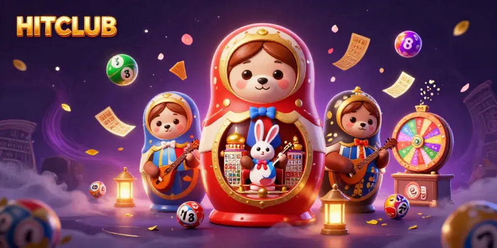 Play exciting games at HITCLUB with vibrant lottery elements and energetic casino characters.