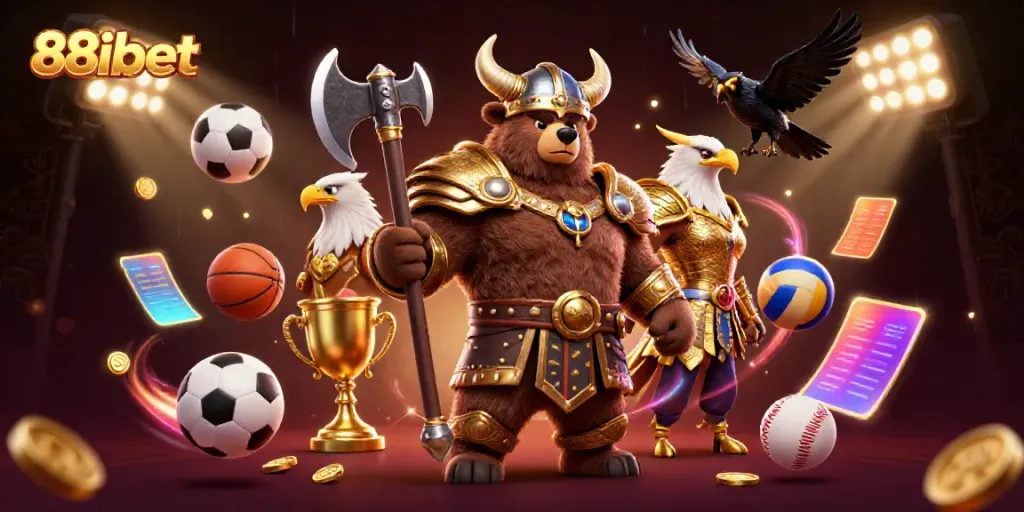 Feel the rush with 88ibet as Viking and Valkyrie characters celebrate dynamic sports betting.