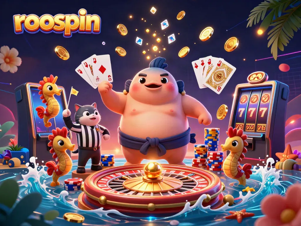 Experience excitement at roospin casino with a vibrant underwater scene showcasing unique characters and casino elements.