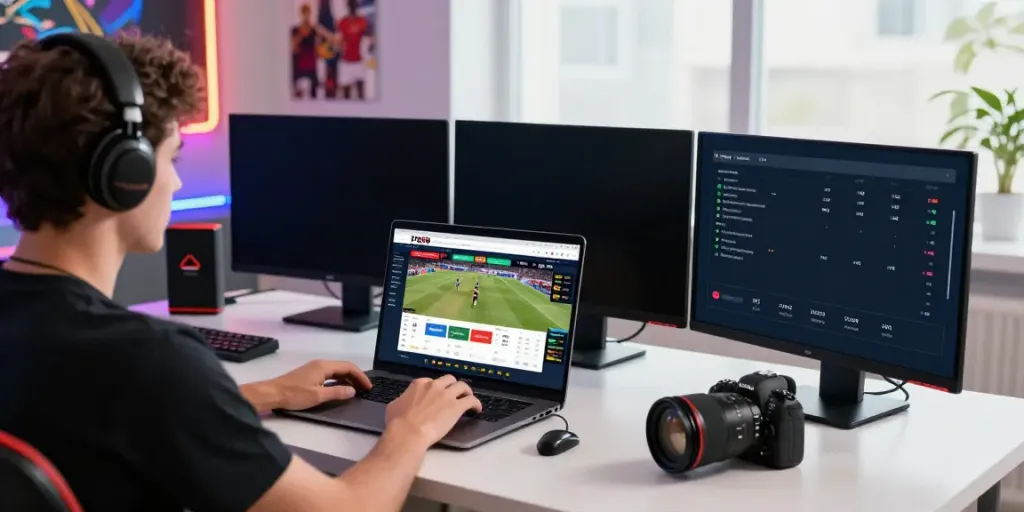 Engaged player using TX88 for online sports betting in a modern gaming setup.