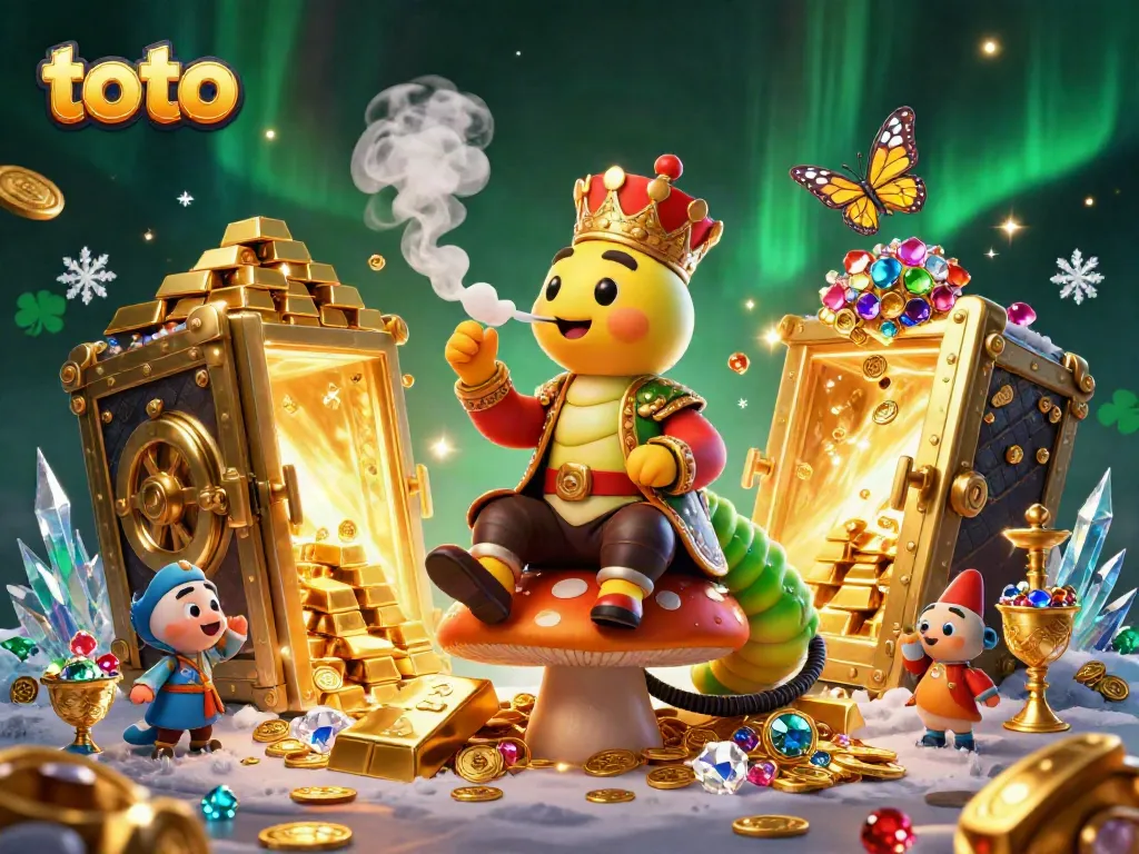 Experience thrilling toto gaming with a vibrant illustration showing a sultan-style caterpillar and treasures.