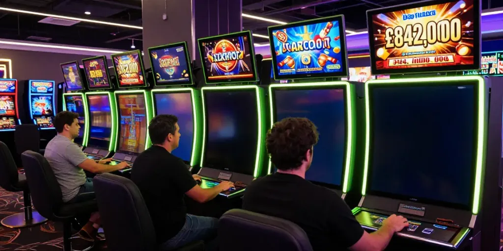 RagnaBet Casino lobby featuring lively gaming atmosphere with £842,000 JACKPOT card.