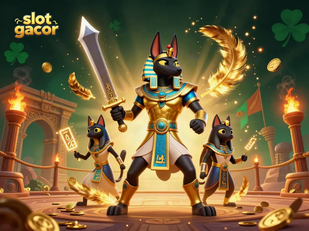 Experience the thrill of slot gacor with ancient Egyptian warriors and ornate casino elements.