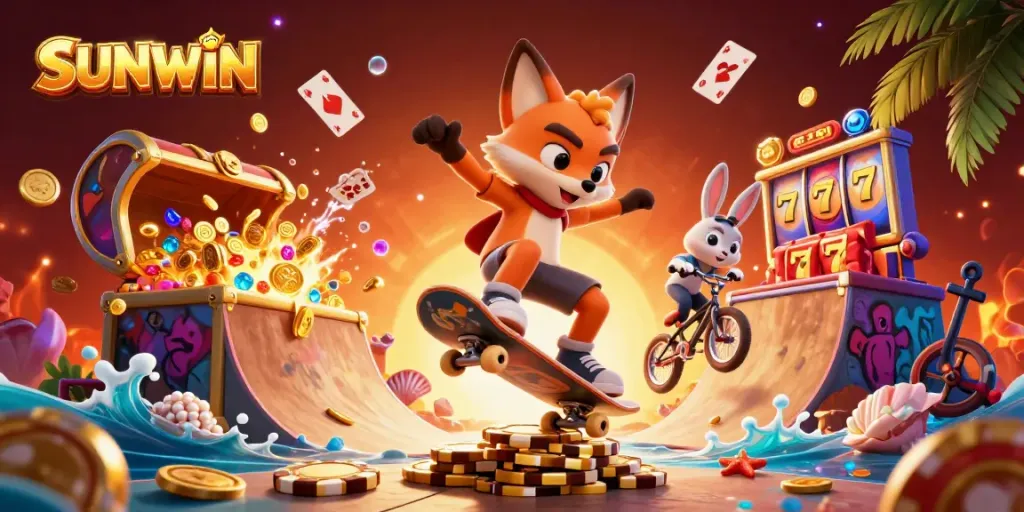 Engage in thrilling online gaming with SUNWIN's dynamic casino scene featuring vibrant characters and exciting elements.