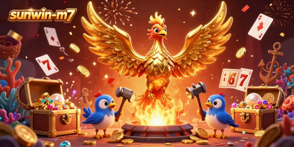 Experience luxurious gaming with the sunwin-m7 casino, featuring animated golden phoenix and dynamic slot elements.