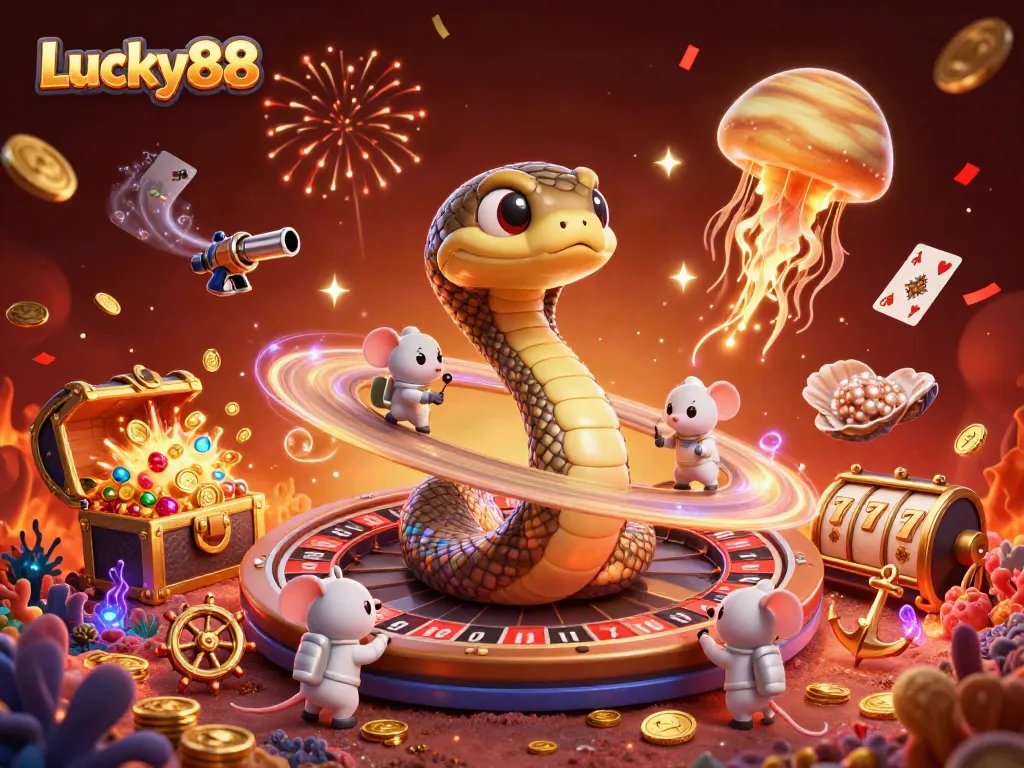 Experience thrilling bets at Lucky88 with a cosmic twist in this vibrant 3D illustration.