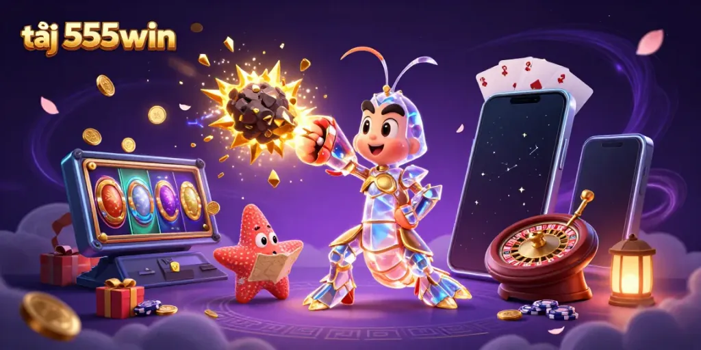 Hit the jackpot at tại 555win with vibrant casino elements and dynamic 3D characters!