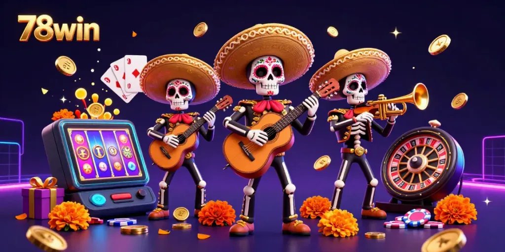 Experience vibrant entertainment at 78win with a colorful mariachi band and immersive casino elements.